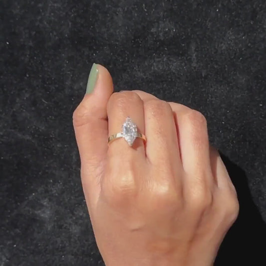 Marquise 4.00CT Lab Grown Diamond Hidden Halo Solitaire Engagement Ring Wedding Ring Ideal For Gift Anniversary Ring For Wife