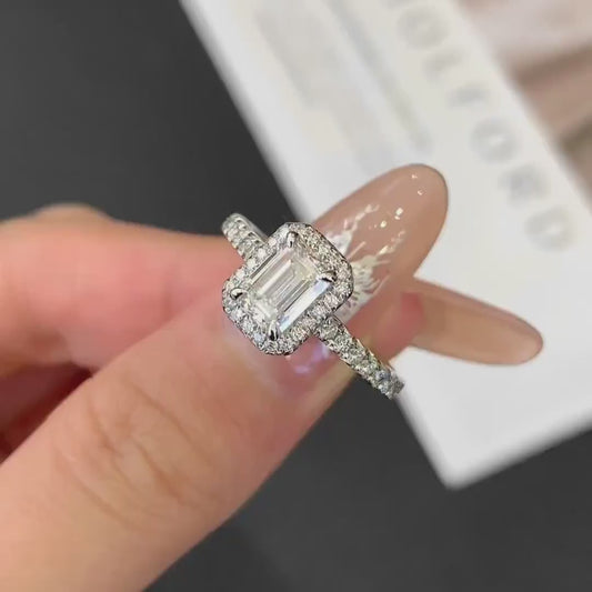 1.00CT Emerald Lab Grown Diamond Engagement Ring | Halo Pavé Setting | IGI Certified