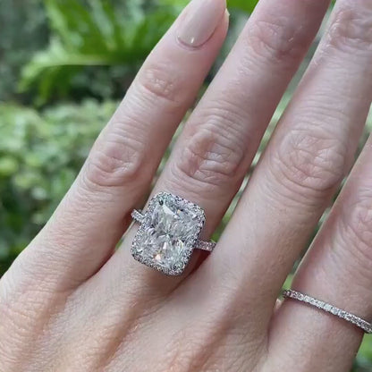 5.00 CT Radiant Lab Grown Diamond Engagement Ring | Pavé Halo Ring | IGI Certified