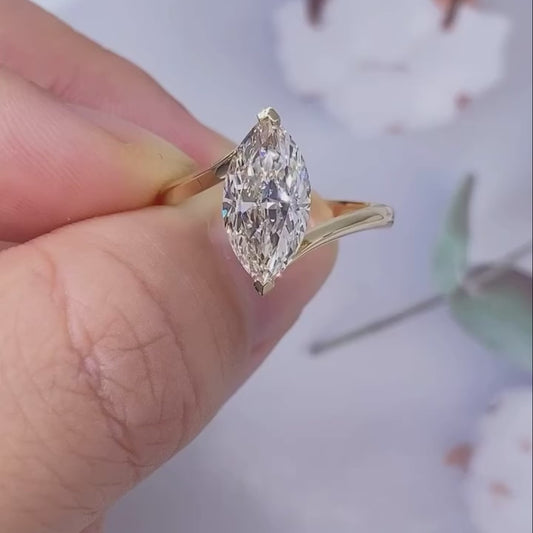 2.50 CT marquise lab grown diamond IGI certified engagement ring modern bezel setting wedding ring bridal jewelry anniversary gold solitaire ring