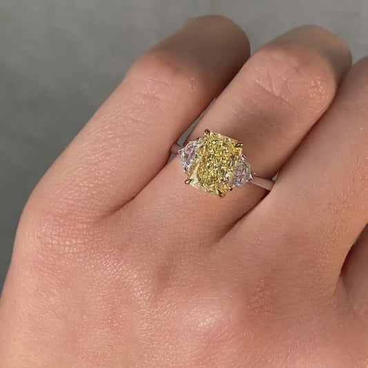 2.00 CT Fancy Yellow Radiant Lab Grown Diamond Engagement Ring | Three Stone Ring | IGI Certified