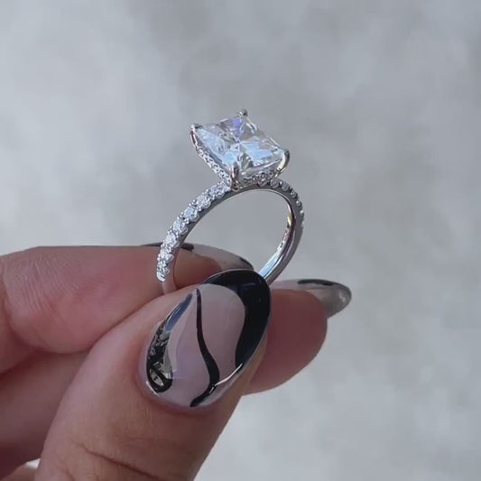 3.00 CT Radiant Lab Grown Diamond Engagement Ring | Pavé Solitaire Design | IGI Certified