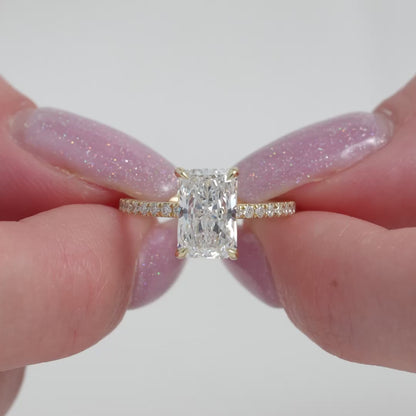 Radiant 3.00CT Lab Grown Diamond With Pave Band Solitaire Engagement Ring Promise Ring