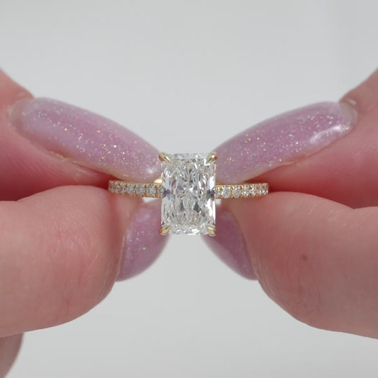 Radiant 3.00CT Lab Grown Diamond With Pave Band Solitaire Engagement Ring Promise Ring