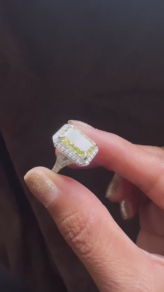 3.50 CT Fancy Yellow Radiant Lab Grown Diamond Engagement Ring | Halo Ring | IGI Certified