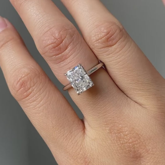 3.00 CT Radiant Lab Grown Diamond Engagement Ring | Hidden Halo Ring | IGI Certified
