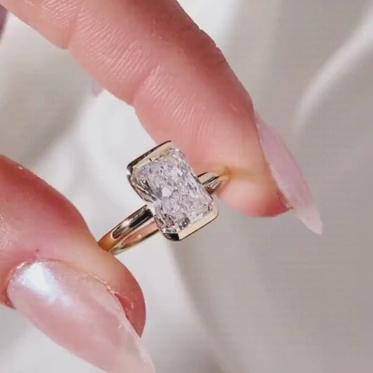 Radiant 2.00CT Lab Grown Diamond Half Bezel Solitaire Engagement Ring | IGI Certified | Gift For Her