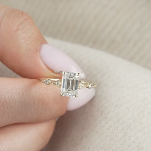 2.50 CT Emerald Cut Lab Grown Diamond Engagement Ring | Vintage Ring | IGI Certified