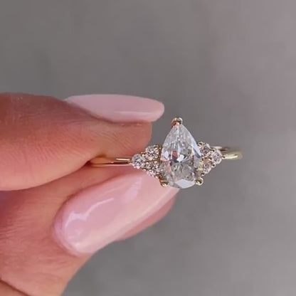 1.00CT Pear Lab Grown Diamond Engagement Ring | 3-Claw Solitaire with Accent Stones | IGI Certified