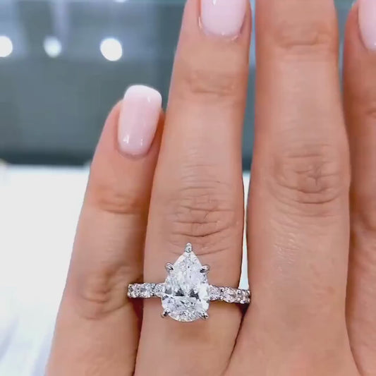 2.50 CT Pear Lab Grown Diamond Engagement Ring | Accent Stone Pavé Design | IGI Certified