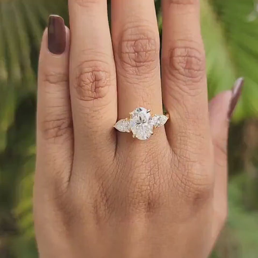 1.20ct Oval Lab Grown Diamond With Pear Shoulder Stone Ring Minimalist Engagement Ring and wedding gift or Birthday Gift her/women