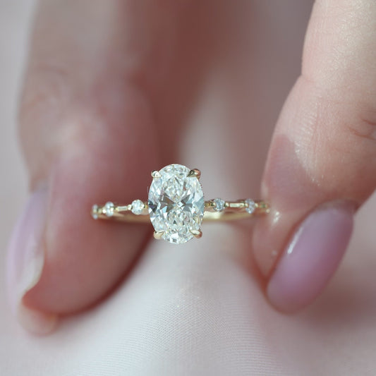Oval 3.00CT Lab Grown Diamond Hidden Halo Solitaire Engagement Ring Promise Ring Proposal Ring Diamond Ring for Her