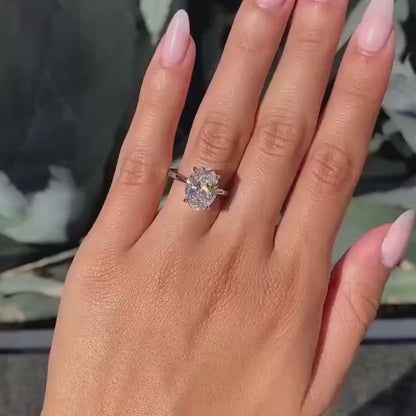 Oval 2.00CT Lab Grown Diamond Double Hidden Halo Solitaire Engagement Ring Birthday Gift Ring Custom Made Ring For Her Gift For Mom
