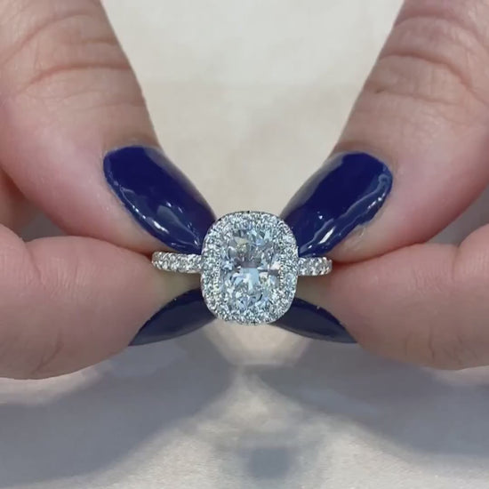 1.50 CT cushion cut lab created diamond ring, halo engagement ring, white gold bridal jewelry, IGI certified ring for her