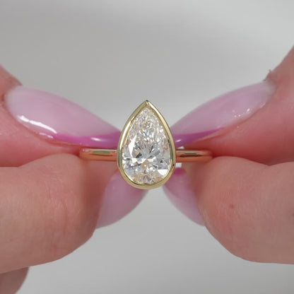 2.00 CT Pear Cut Lab Grown Diamond Engagement Ring | Full Bezel Hidden Halo Solitaire | IGI Certified