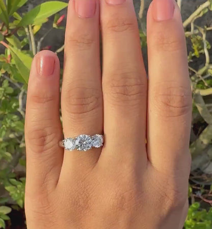 Round Lab Grown Diamond Engagement Ring | Three Stone Ring | IGI Certified
