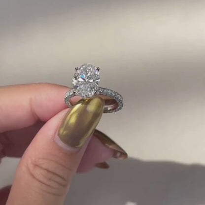 Oval 3.50 CT Lab Grown Diamond Engagement Ring | 3.00 CT Center Stone | Hidden Halo | IGI Certified