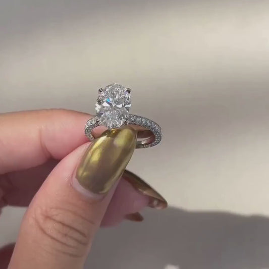 Oval 4.00 TCW Lab Grown Diamond Engagement Ring | 3.00 CT Center Stone | Hidden Halo | IGI Certified