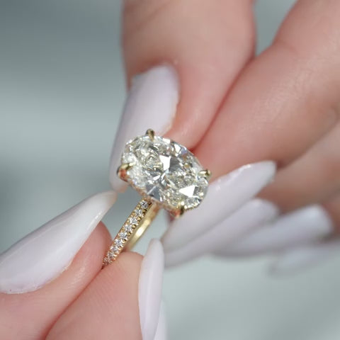 5.00 CT Oval Cut Lab Grown Diamond Engagement Solitaire Ring | Pave Band | IGI Certified