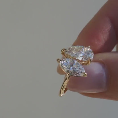 3tcw pear marquise cut toi et moi lab grown diamond ring IGI certified luxurious engagement ring wedding ring anniversary gift for her women ring