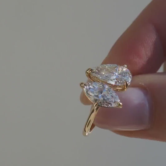 3tcw pear marquise cut toi et moi lab grown diamond ring IGI certified luxurious engagement ring wedding ring anniversary gift for her women ring