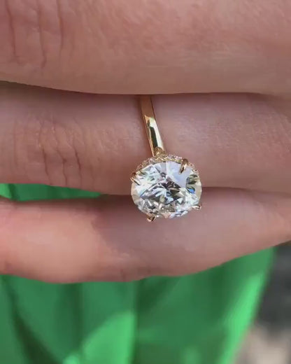 Round Lab Grown Diamond Engagement Ring | Hidden Halo Solitaire Ring | IGI Certified