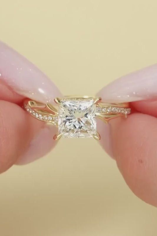 2.00ct Princess Lab Grown Diamond Engagement Ring | Solitaire Pave Twisted Band Hidden Halo | IGI Certified
