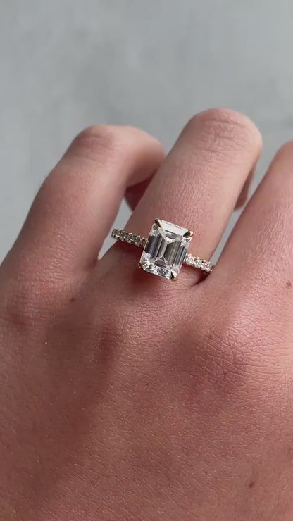 Emerald Lab Grown Diamond Engagement Ring | Solitaire Hidden Halo Setting | IGI Certified