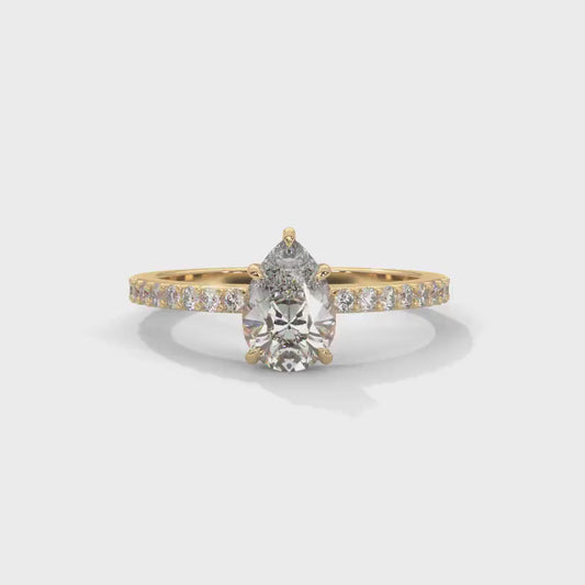 2.00 CT Pear Cut Lab Grown Diamond Engagement Ring | Pave Band & Hidden Halo | IGI Certified