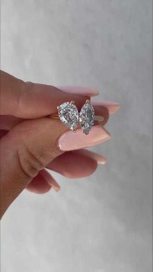 2.00TCW Pear & Marquise Lab Grown Diamond Engagement Ring | Toi Et Moi Setting | IGI Certified