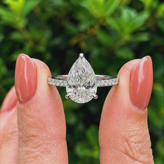 7.00 CT Pear Lab Grown Diamond Engagement Ring | Channel Set Cathedral Ring | IGI Certified