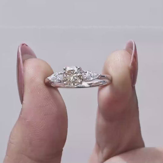 3.00 CT Fancy Yellow Round Lab Grown Diamond Engagement Ring | Three Stone Ring | IGI Certified