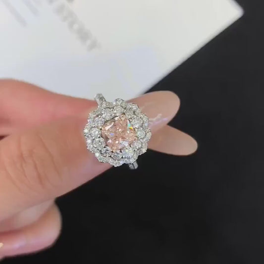 3.50 TCW Fancy Pink Cushion Lab Grown Diamond Engagement Ring | Double Halo Ring | IGI Certified