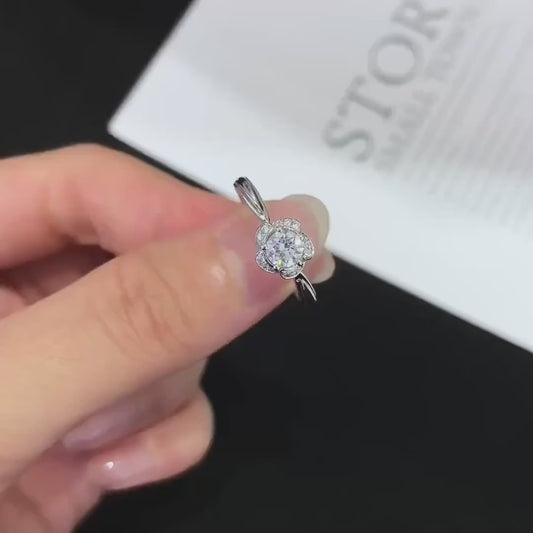 1.00 CT Round Lab Grown Diamond Engagement Ring | Halo Cathedral Ring | IGI Certified