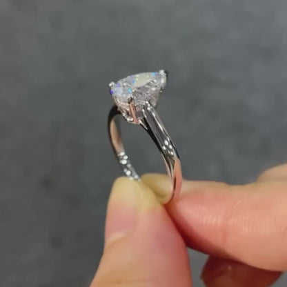Modern 2.00ct pear cut lab grown diamond engagement ring IGI certified, sustainable ethical diamond, solitaire hidden halo prong wedding bridal jewelry