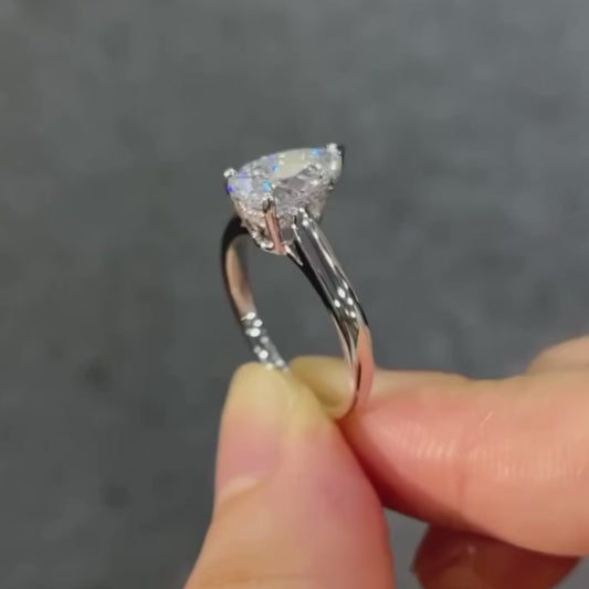 Modern 2.00ct pear cut lab grown diamond engagement ring IGI certified, sustainable ethical diamond, solitaire hidden halo prong wedding bridal jewelry