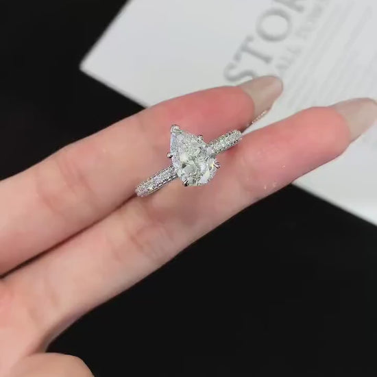 2.50 CT pear lab grown diamond engagement ring IGI certified pavé 5 prong solitaire bridal luxury fine jewelry wedding ring