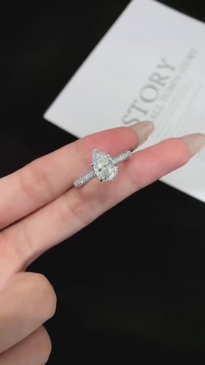 2.50 CT pear lab grown diamond engagement ring IGI certified pavé 5 prong solitaire bridal luxury fine jewelry wedding ring