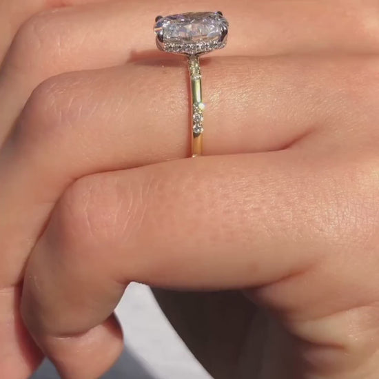3.00 CT elongated cushion lab grown diamond ring solitaire hidden halo distance band engagement ring IGI certified wedding ring bridal jewelry