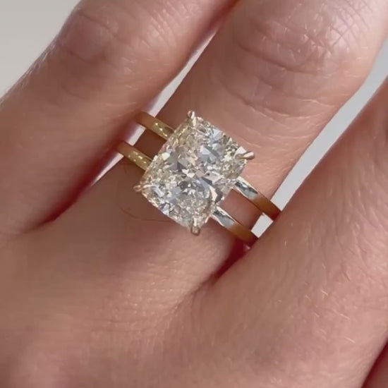 Cushion cut lab created diamond ring, double band engagement ring, IGI certified bridal jewelry, anniversary gift for her