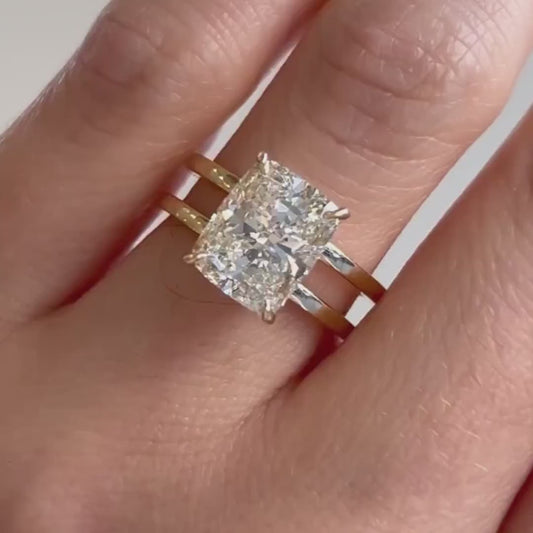 Cushion cut lab created diamond ring, double band engagement ring, IGI certified bridal jewelry, anniversary gift for her