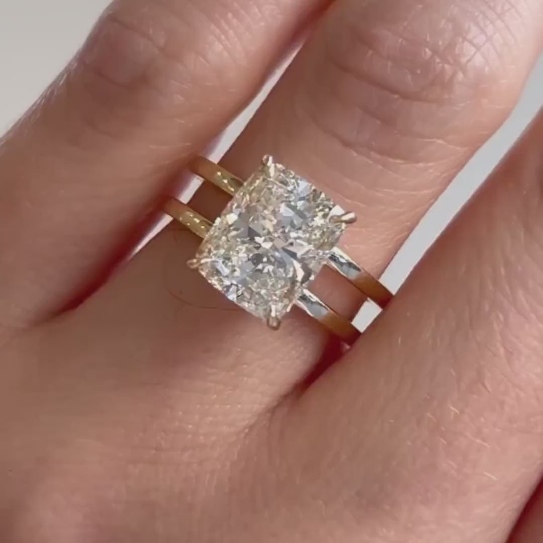 Cushion cut lab created diamond ring, double band engagement ring, IGI certified bridal jewelry, anniversary gift for her