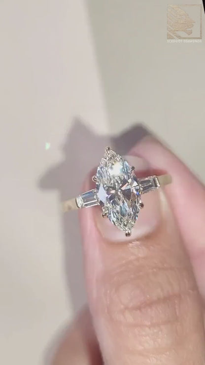 2.00 CT Marquise Cut Lab Grown Diamond Engagement Ring | Cathedral Shank, Tapered Sides | IGI Certified