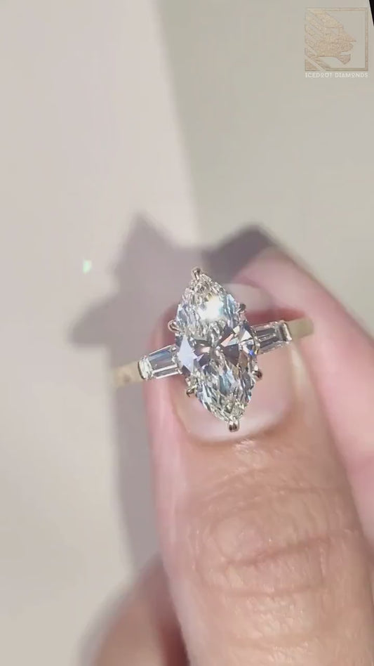2.00 CT Marquise Cut Lab Grown Diamond Engagement Ring | Cathedral Shank, Tapered Sides | IGI Certified