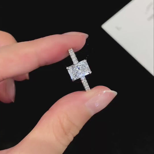 1.50 CT Radiant Lab Grown Diamond Engagement Ring | Pavé Solitaire Ring | IGI Certified