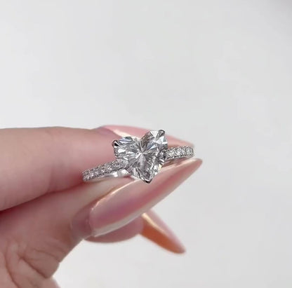 2.30ct Heart Lab Grown Diamond Engagement Ring | Pave Band Setting | IGI Certified