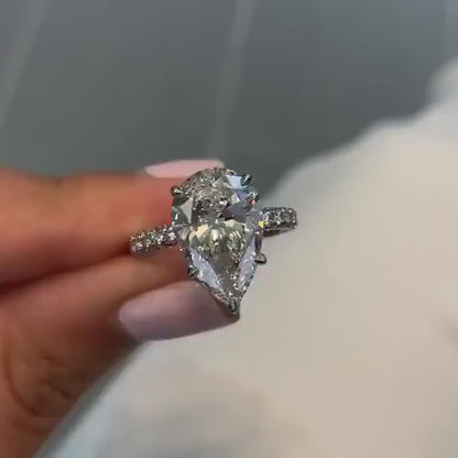 Pear Lab Grown Diamond Engagement Ring | Hidden Halo Ring | IGI Certified