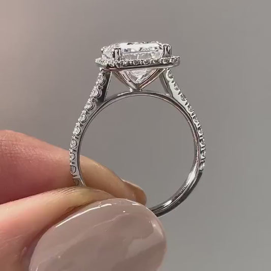 2.00CT Emerald Lab Grown Diamond Engagement Ring | Halo Pavé Cathedral Setting | IGI Certified