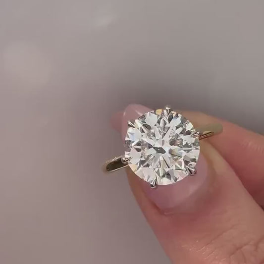 Modern 2.00ct round lab grown diamond engagement ring IGI certified two tone gold cathedral 6 prong ethical diamond engagement wedding bridal jewelry ring