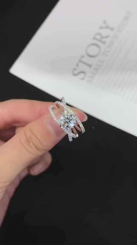 1.50 CT Round Lab Grown Diamond Engagement Ring | Wave Band Ring | IGI Certified